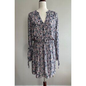 True Craft Shirt Dress Womens 1X Floral Print Elastic Waist Rayon Long Sleeve